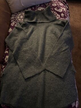 Women's Dark Gray Turtleneck Sweater - Cozy Knit Cowl Neck